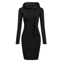 Load image into Gallery viewer, Autumn Winter Warm Sweatshirt Long-sleeved Dress Woman Clothing Hooded Collar Pocket Simple Casual lady Dress Vesdies Sweatshirt