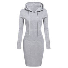Load image into Gallery viewer, Autumn Winter Warm Sweatshirt Long-sleeved Dress Woman Clothing Hooded Collar Pocket Simple Casual lady Dress Vesdies Sweatshirt