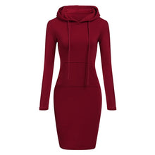 Load image into Gallery viewer, Autumn Winter Warm Sweatshirt Long-sleeved Dress Woman Clothing Hooded Collar Pocket Simple Casual lady Dress Vesdies Sweatshirt