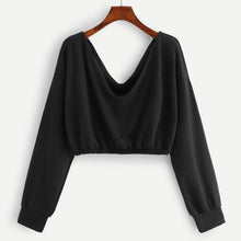 Load image into Gallery viewer, Korean Style Women Crop Sweatshirt Solid Deep V-neck Long Sleeve Top Collect Waist Crop Sweatshirt Top Moletom Feminino Inverno