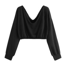 Load image into Gallery viewer, Korean Style Women Crop Sweatshirt Solid Deep V-neck Long Sleeve Top Collect Waist Crop Sweatshirt Top Moletom Feminino Inverno