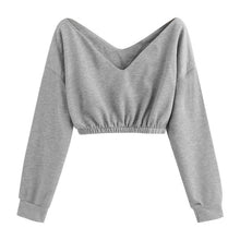 Load image into Gallery viewer, Korean Style Women Crop Sweatshirt Solid Deep V-neck Long Sleeve Top Collect Waist Crop Sweatshirt Top Moletom Feminino Inverno