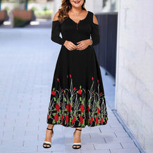 Load image into Gallery viewer, Large Size Elegant Dress Ladies 2019 New Hollow Out Print Plus Size Dresses for Women 6XL Casual Female Autumn Maxi Dress D25