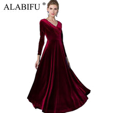 Load image into Gallery viewer, ALABIFU Autumn Winter Dress Women 2019 Casual Vintage Ball Gown Velvet Dress Plus Size 3XL Sexy Long Party Dress Vestidos
