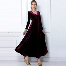 Load image into Gallery viewer, ALABIFU Autumn Winter Dress Women 2019 Casual Vintage Ball Gown Velvet Dress Plus Size 3XL Sexy Long Party Dress Vestidos